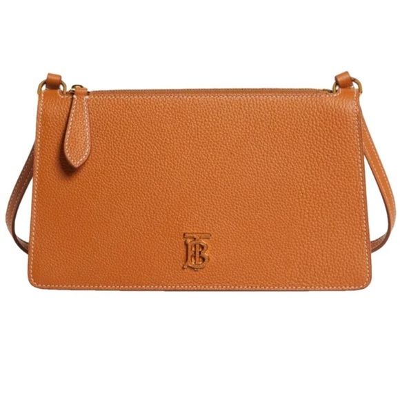 BURBERRY NWT TB Monogram Grainy Leather Pouch Shoulder Bag Purse Warm Brown - Picture 1 of 16